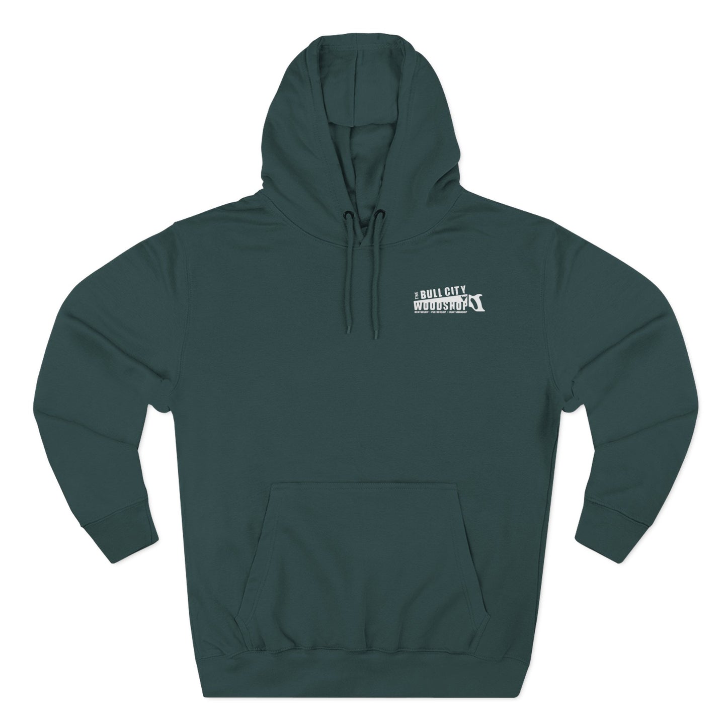 Fleece Hoodie Bull City Woodshop Evergreen Logo, Cold Weather Woodshop Essential