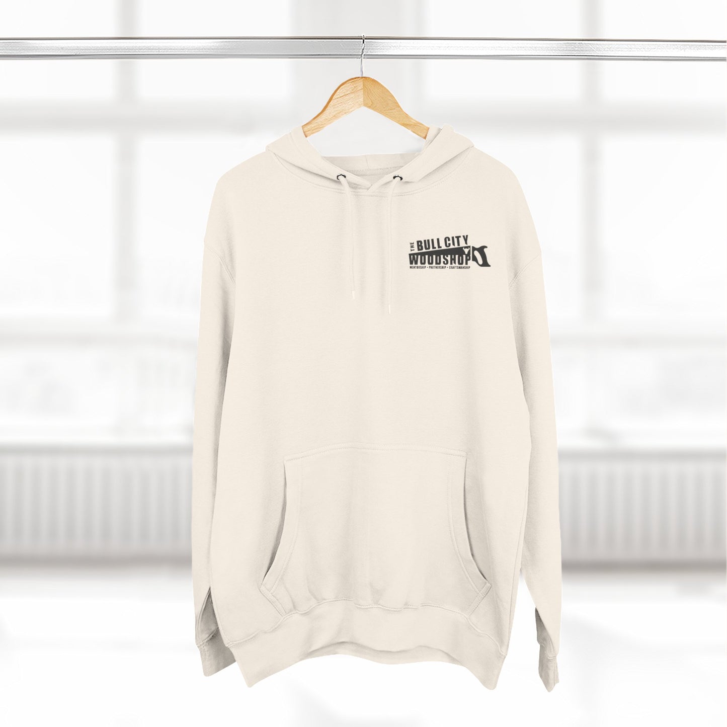 Fleece Hoodie Bull City Woodshop Evergreen Logo, Cold Weather Woodshop Essential